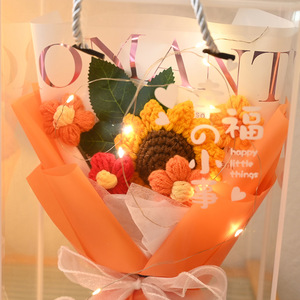 New Arrival Woolen Crochet <strong>Flower</strong> Bouquet with Box &amp; Light Home Decor Desktop Atmosphere <strong>Display</strong> for Valentine Day Birthday Gift - Product Image 6