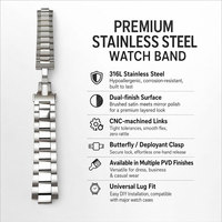Bracelet de montre réglable en acier inoxydable 316L poli, étanche, à trois maillons, pour remplacement de bracelet de montre connectée
