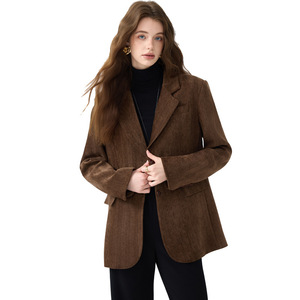 Women Velvet Blazer Solid Color Coffee Yellow Black Polyester Long Sleeve Autumn Winter 2025 Style - Product Image 5