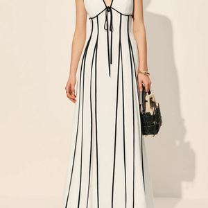 Vestido Maxi de Lino y Algodón Personalizable para Mujer, Estilo Retro Vintage con Tirantes y Ribete en Contraste, Gran Venta - Product Image 5