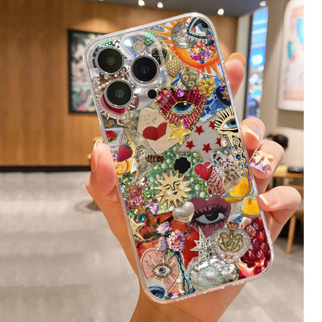 Glitter Eye Love Heart Star Printing Transparent Soft TPU Mobile Phone Cover Case for Iphone 11 12 13 14 15 16 17 Pro Max Air