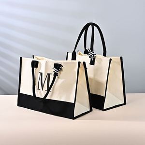 Hot Sale Large Capacity Canvas Tote <b>Bag</b> Reusable Canvas Shopping <b>Bag</b> Personalized Initial Canvas Beach <b>Bag</b> for Travel <b>Work</b> Daily - Product Image 1