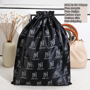 Grand chapeau de chaussures en satin avec logo numérique personnalisé sac à cordon de rangement pour vêtements paquet de cheveux en soie douce emballage d'extension <span class=keywords><strong>pochette</strong></span> en satin anti-poussière - Product Image 2