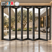 Porte pliante en alliage d'aluminium moderne résistante aux intempéries, porte vitrée à double battant, finition noire mate pour la maison, le bureau, la cuisine, la villa