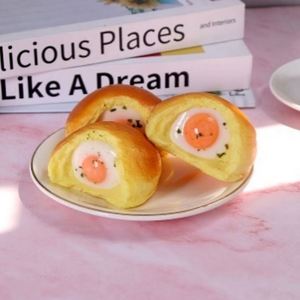 Wholesale PU Squeeze Toy Soft Rebound Simulation Food Crispy Fried Egg Meat Buns Can Ode Toast Decompression Kneading Squishy - Product Image 2