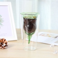 Tasse en verre personnalisée, tasse à café double paroi en forme de rose, tasse à lait en verre borosilicate transparent résistant à la chaleur