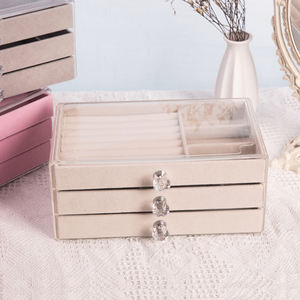 Kotak Penyimpanan Perhiasan 3 Laci 3 Tingkat yang Dapat Disesuaikan, Laci untuk Penyimpanan Anting dan Cincin - Product Image 2