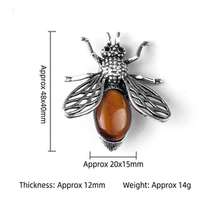 48mm Natürlicher Kristall-Achat Bienen-Brosche Anhänger 2-in-1 Doppelfunktions-Tier-Anstecknadel aus Legierung für Damen Halskette Schmuck Geschenk - Product Image 4