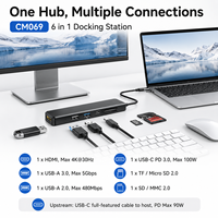 Base de Conexión USB C 6 en 1 CM069 con HDMI 4K, 100W PD, USB 3.0, Adaptador Multipuerto Tipo C para MacBook, Laptop, PC
