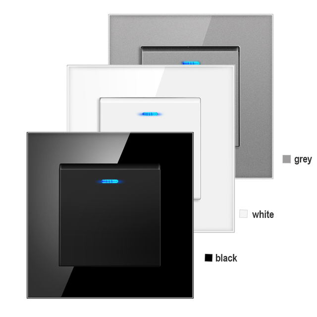1 Gang 2 Way  Light Switch With LED Indicator Luxury Crystal Tempered Glass Panel Wall Switch