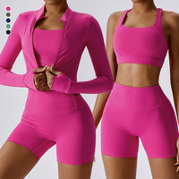 2023 3 pièces grande taille veste + Leggings + soutien-gorge de sport Yoga ensemble athlétique vêtements de sport Fitness vêtements de sport vêtements d'entraînement pour les femmes