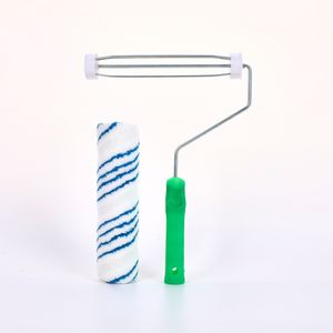 Couverture en polyester de brosse de <span class=keywords><strong>rouleau</strong></span> de peinture industriel/bricolage de <span class=keywords><strong>rayure</strong></span> bleue de haute qualité avec la poignée en plastique verte pour la peinture - Product Image 1