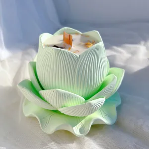 Supporto per luce da tè in loto stampo in Silicone per lampada a gesso fiore portacandele in cemento vaso forma Buddha per la casa