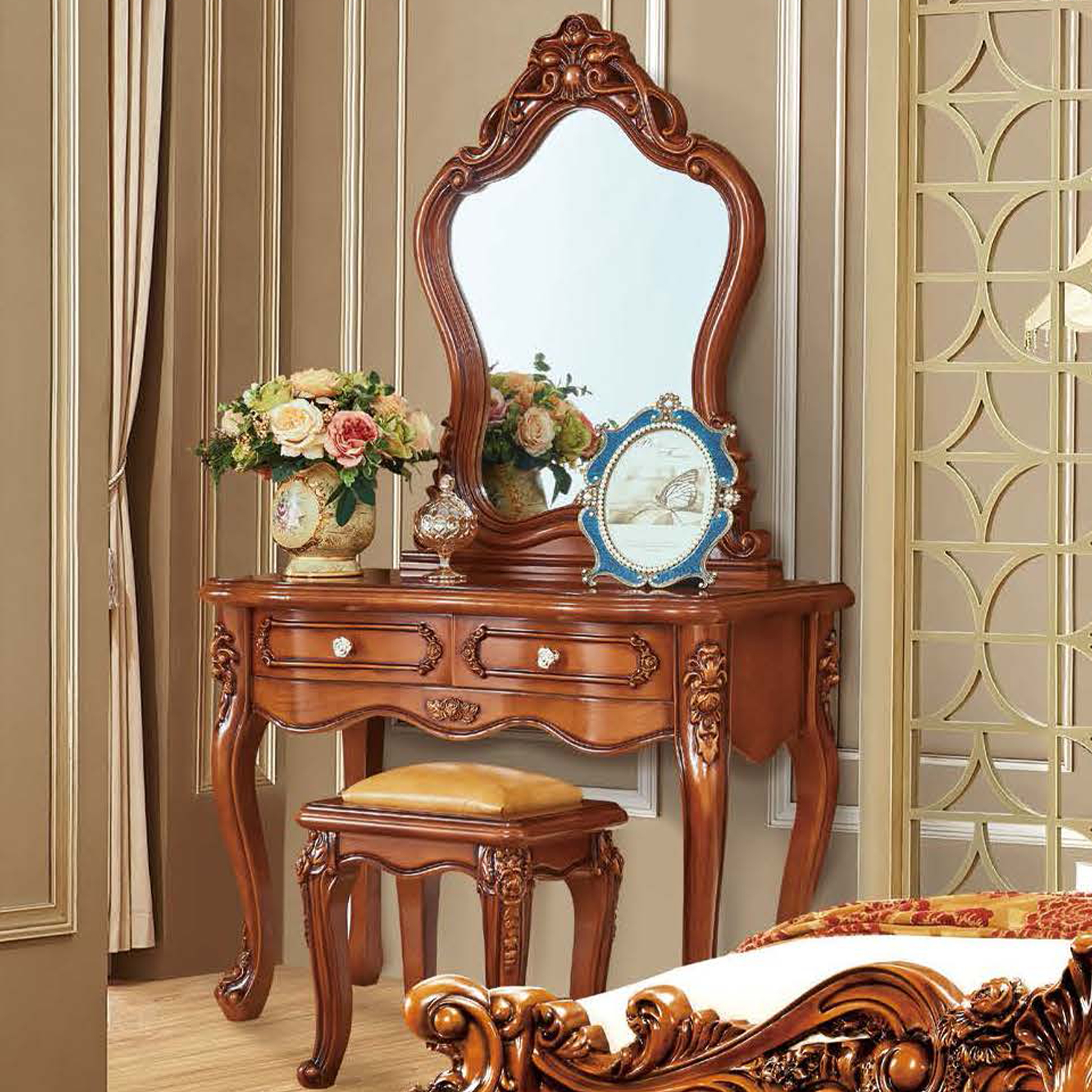 vanity vintage wooden bedroom