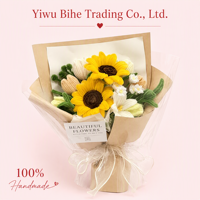 Bouquet de tournesols en soie floquée fait main BH, cadeau moderne pour la fête des enseignants, cadeau de remise de diplôme, décoration d'intérieur, respectueux de l'environnement, livraison rapide