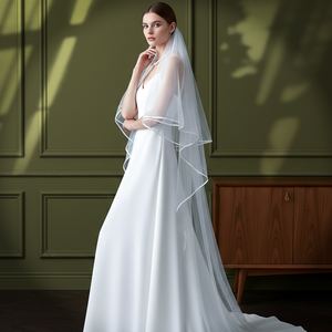 YouLaPan V97 ruban <span class=keywords><strong>blanc</strong></span> décoration mariée Double cathédrale fard à joues <span class=keywords><strong>voile</strong></span> Style Simple couleur Pure mince <span class=keywords><strong>voile</strong></span> de mariage <span class=keywords><strong>Transparent</strong></span> - Product Image 3