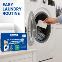 Feuilles de lavage absorbantes Zourunan parfum lavande 200+640 pièces OEM Marque privée Boîte Logo personnalisé Vente en gros