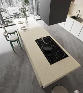 制造工程石材大理石Calacata石英米色厨房现代现代厨房台面木制托盘的设备板