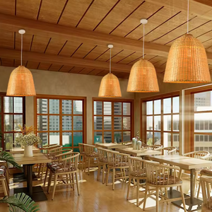 Rotin Art Lustre Restaurant Hôtel Lobby Hôtel Bambou Rotin Shell En Forme De Pendentif Lumière - Product Image 3