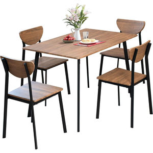 <b>Brown</b> rectangular dining <b>table</b> and chair set with crescent-shaped backrest, suitable for rental, home, and small apartments. - Product Image 3