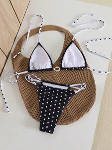 TW 2026 Set <span class=keywords><strong>Bikini</strong></span> Wanita Model Halter Berlubang Motif Titik Dua Potong Tanpa Punggung Seksi dengan Thongs, Pakaian Renang Modis dan Trendi untuk Wanita - Product Image 3