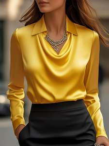 Woman Swing Collar Draped Shirts Blouses Elegant Solid Office Ladies <b>Top</b> Pullover Spring <b>Long</b> Sleeve Casual Blusas Mujer - Product Image 5