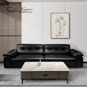 Sofá de Cuero Genuino KeynesLuxury de 3 Plazas, con Espuma de Alta Densidad, Estructura de Madera Sólida, Diseño Moderno para Hogar, Villa u Hotel - Product Image 1