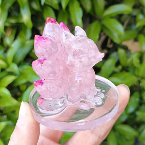 รูปปั้นจิ้งจอกเก้าหางโรสควอตซ์ ของตกแต่งโต๊ะเฟิงสุ่ย แพ็คเกจชิ้นเดียว - Product Image 2