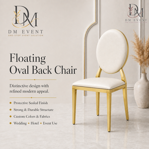 Elegante Silla de Boda Redonda con Respaldo de Medallón en Acero Inoxidable Dorado y Cojín Blanco para Eventos de Boda y Banquetes - Product Image 1