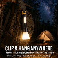 Linterna LED COB con Zoom de 800 Lúmenes, Linterna de Camping Recargable por USB C, Banco de Energía, Gancho para Colgar, Filtro de Color, Linterna de Largo Alcance