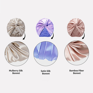 Sử dụng hàng ngày của phụ nữ mềm <span class=keywords><strong>SATIN</strong></span> LỤA nắp ca-pô hai lớp <span class=keywords><strong>Satin</strong></span> lụa bọc có thể điều chỉnh tùy chỉnh logo thêu - Product Image 3