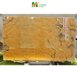 天然黄色橙色玛瑙石砖透明玛瑙大理石2厘米厚度石材大理石平板