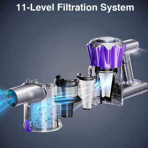 مكنسة كهربائية لاسلكية، 12 كيلو باسكال 150 واط عمودية، بمحرك فرشاة، للاستخدام المنزلي ومقاومة للتشابك، لون بنفسجي - Product Image 6