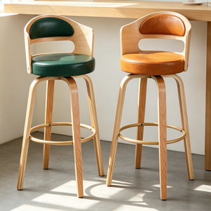 Tabourets de <span class=keywords><strong>bar</strong></span> pivotants avec dossier, style nordique, antique, rétro, rustique, moderne, en cuir et <span class=keywords><strong>bois</strong></span>, de luxe, pour comptoir de maison - Product Image 4