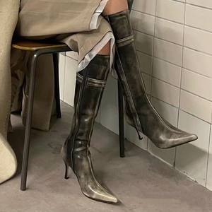 Vente en gros XINZI RAIN Bottes longues pour femmes Bottes à talons pour femmes avec logo personnalisé et bout pointu avec fermeture éclair latérale pour 2025 - Product Image 6