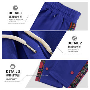 กางเกงลำลองผู้ชายสไตล์อเมริกันลายสก๊อตแบบติดกระดุมเอวยางยืดกางเกงขายาวทรงตรงสำหรับสวมใส่พักผ่อนสีขาวกับสีแดง - Product Image 3