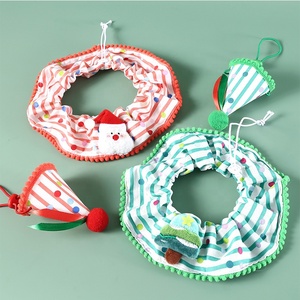 Wave Point Stripe Polyester Pet Écharpe Arbre De Noël Vieil Homme Col Chapeau Ensemble pour Chiens Solide Motif Anniversaire Application - Product Image 5