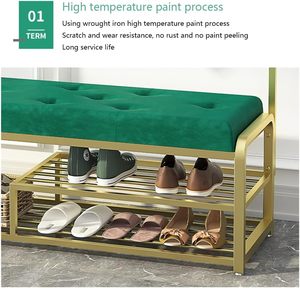 Appendiabiti da Ingresso in Ferro Battuto <span class=keywords><strong>con</strong></span> Panca Portascarpe e 2 Ripiani Portaoggetti, Ganci per Abiti, per Negozi di Abbigliamento - Product Image 3