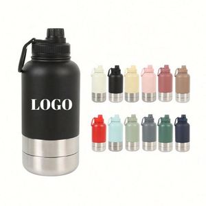 Bouteilles d'eau et distributeurs de nourriture portables pour animaux de compagnie avec logo personnalisé, 3 en 1, isolées sous vide, 32 oz, bols d'alimentation pour chiens/chats - Product Image 1