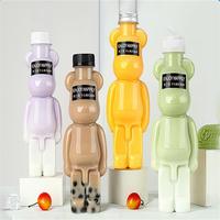 500ML Forme D'ours Transparent PET Lait Thé Boisson Froide Bouteille En Aluminium Bouchon Jetable c