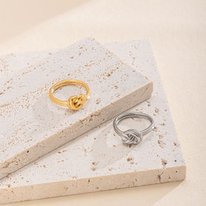 Anel de dedo para mulheres, anel de ouro 18K real banhado a ouro, linha dupla, delicado e não manchado, bloco de nó, para mulheres, promessa de amor - Product Image 5