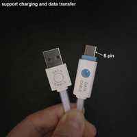 Kabel daya USB ke 8 pin multifungsi, kabel daya led datar ios logo kustom RGB bercahaya berwarna