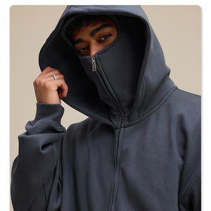 سترة شتوية خريفية مزدوجة الطبقات بغطاء للرأس، معطف رياضي عصري مقاوم للرياح مع قناع وسحاب، تصميم مضاد للإرهاب بنقش قلوب - Product Image 3