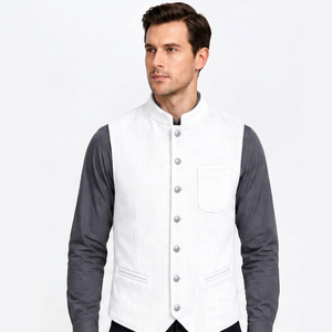 Men's Corduroy <b>Vest</b> Mandarin Collar Button Closure Full <b>Sleeve</b> - Product Image 1
