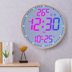 Grande horloge murale numérique LED en <span class=keywords><strong>bois</strong></span> de bambou de 12 pouces avec affichage RGB, calendrier, température électronique, télécommande, fonction snooze et réglage de la luminosité - Product Image 4