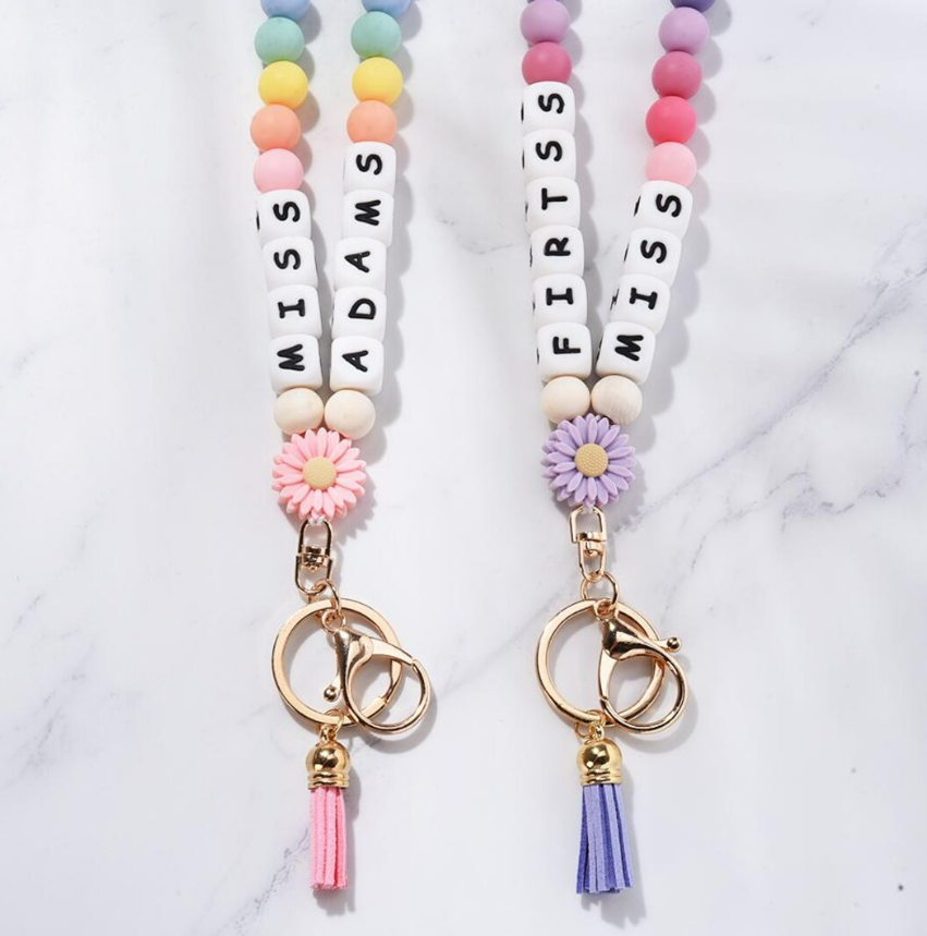 Boho Style Cute Design Smile Beads Custom Words Long Lanyard Keychain With Card Hold Badge Gifts for Teacher 2025 Image 2