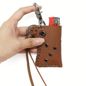 Retro Design Pu Leather Keychain Hand-Stitched Holder Compact Portable Pouch <b>Lighter</b> Case - Product Image 1