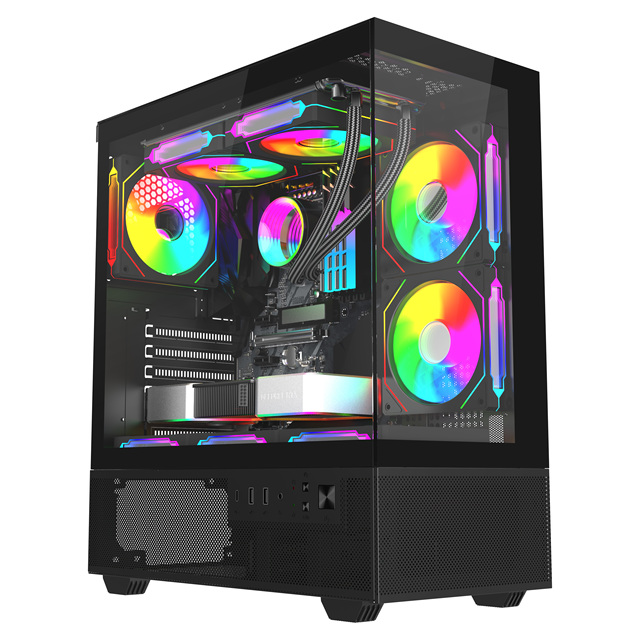 New Design ATX RGB Gaming Desktop Panoramic Tempered Glass Computer Case & Tower Tempered Glass Full Towers