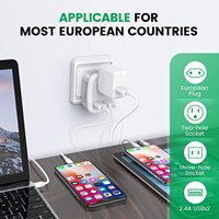 Adaptateur secteur international Reisende CN-7 avec 2 ports USB, prises américaines, prise européenne 3-en-1, blanc, ABS, norme IEC, OEM