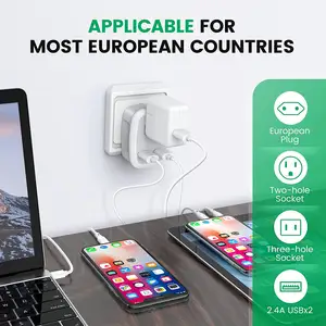 Adaptador de corriente internacional con 2 puertos USB Salidas americanas Enchufe europeo 3 en 1 para viajes en Francia-Estándar del Reino Unido